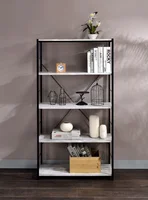 Bookshelf, Antique White & Black Finish 5 Layer Display Bookshelf H Ladder Shelf Storage Shelves Rack Shelf