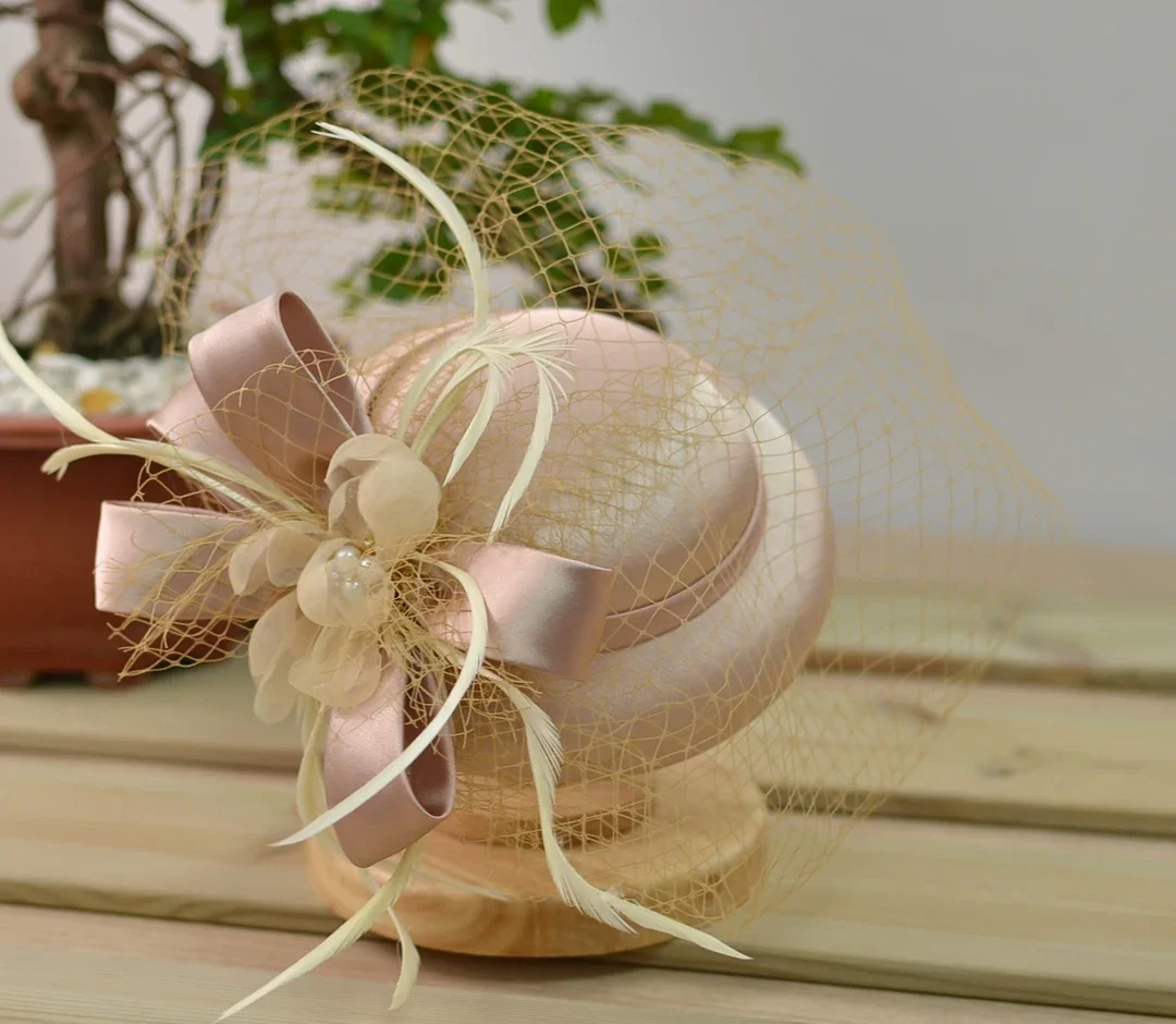 Свадебная шляпа с бантом и цветком вуалью короткая сетчатая свадебная для