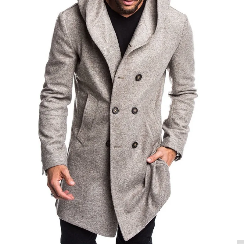 

Autumn Winter Mens Coat Solid Long Sleeve Woolen Jackets Men Overcoat Streetwear Fashion Long Trench Outerwear New Male Clothes