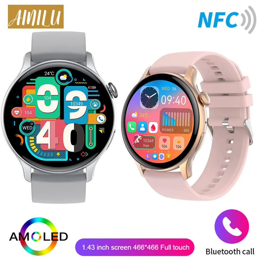 

NFC Smart Watch Men 466*466 AMOLED 1.43" HD Screen Always Display Time Bluetooth Call Waterproof Smartwatch For Android ios