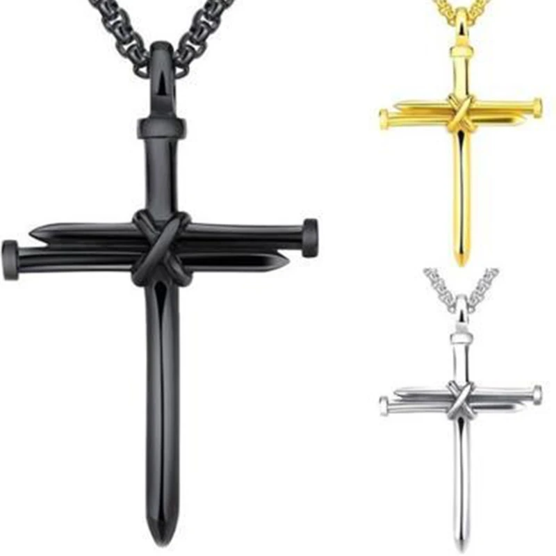 

41XF Necklace European American for TITANIUM Steel for Cross Necklace Classic Simple and Wild Stainless Steel Nail