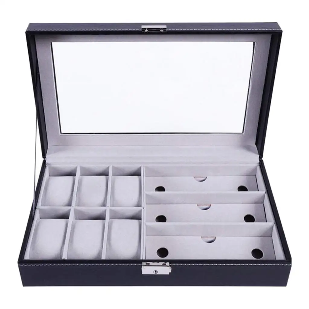 

PU Watch Box Case Eyeglasses Organizer Display, Brilliant PU Box with Soft