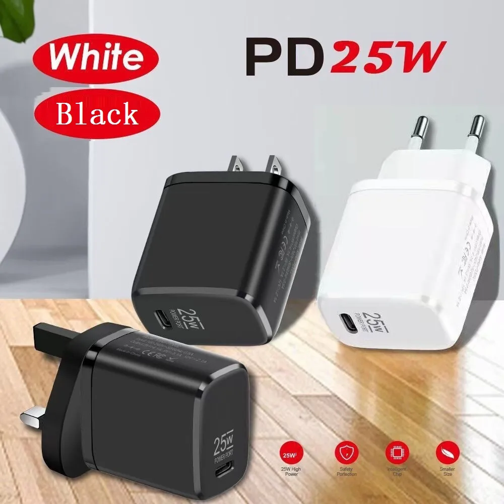 

100pcs Mini 25W PD USB-C Wall Charger Fast Quick Charge Power Adapters Eu US UK Plug For Iphone x xr 11 12 13 Samsung Huawei