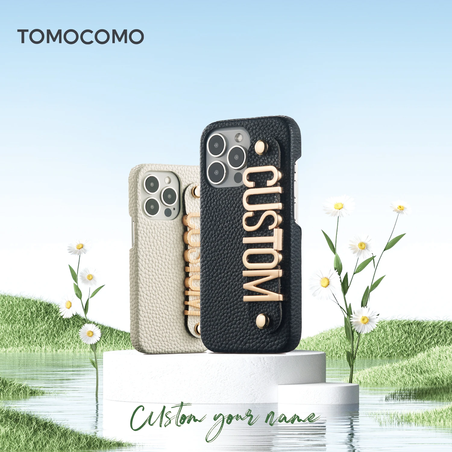 

Tomocomo Personalized Custom Name Luxury Leather Phone Case For IPhone15 14 14ProMax 14Plus 13Promax 13 12 11Metal Letters Cover