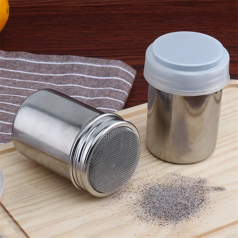 

and Large Size Stainless Steel Chocolate Shaker Icing Sugar Powder Flour Powder Cocoa Coffee Sifter Shakers with cover