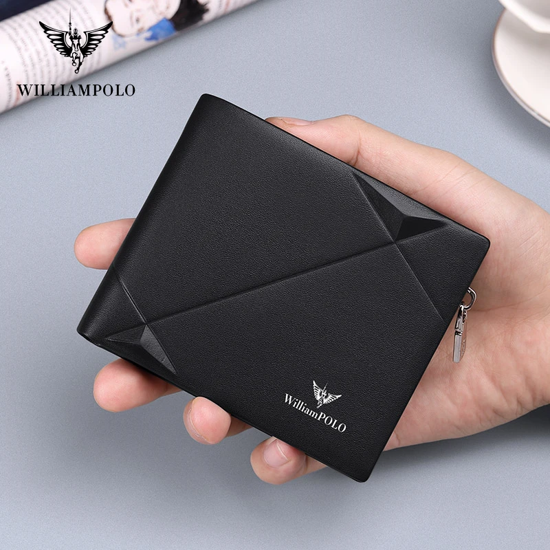 WILLIAMPOLO Men's Slim Wallet Genuine Leather Mini Purse Casual Design Bifold Wallet Brand Short Slim Wallet 6