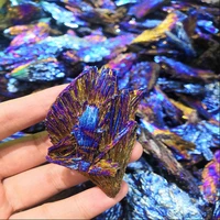 1pcs stones and crystal black tourmaline natural blue colors and minerals blue titanium aura quartz crystal tail decor