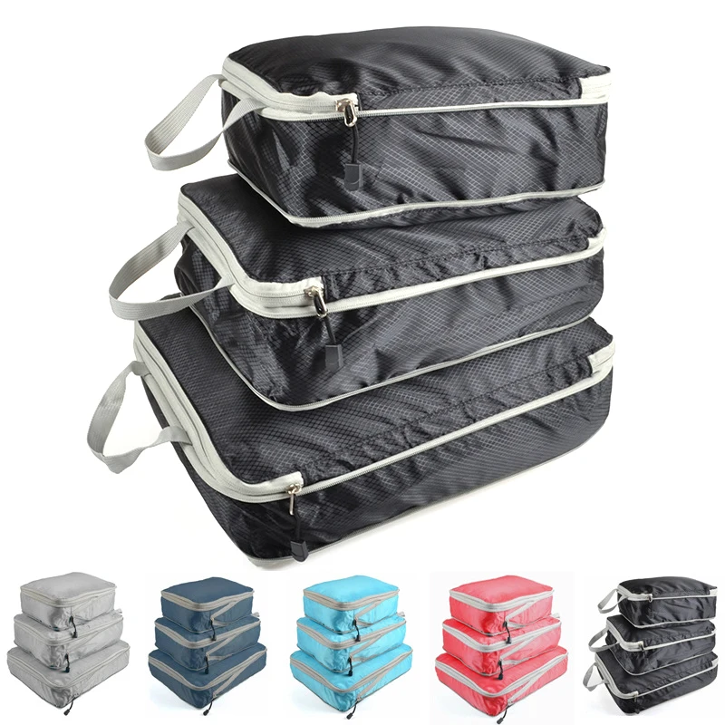 

Travel Storage Bag Compressible Packing Cubes Foldable Waterproof Travel Suitcase Nylon Portable With Handbag Luggage Organizer