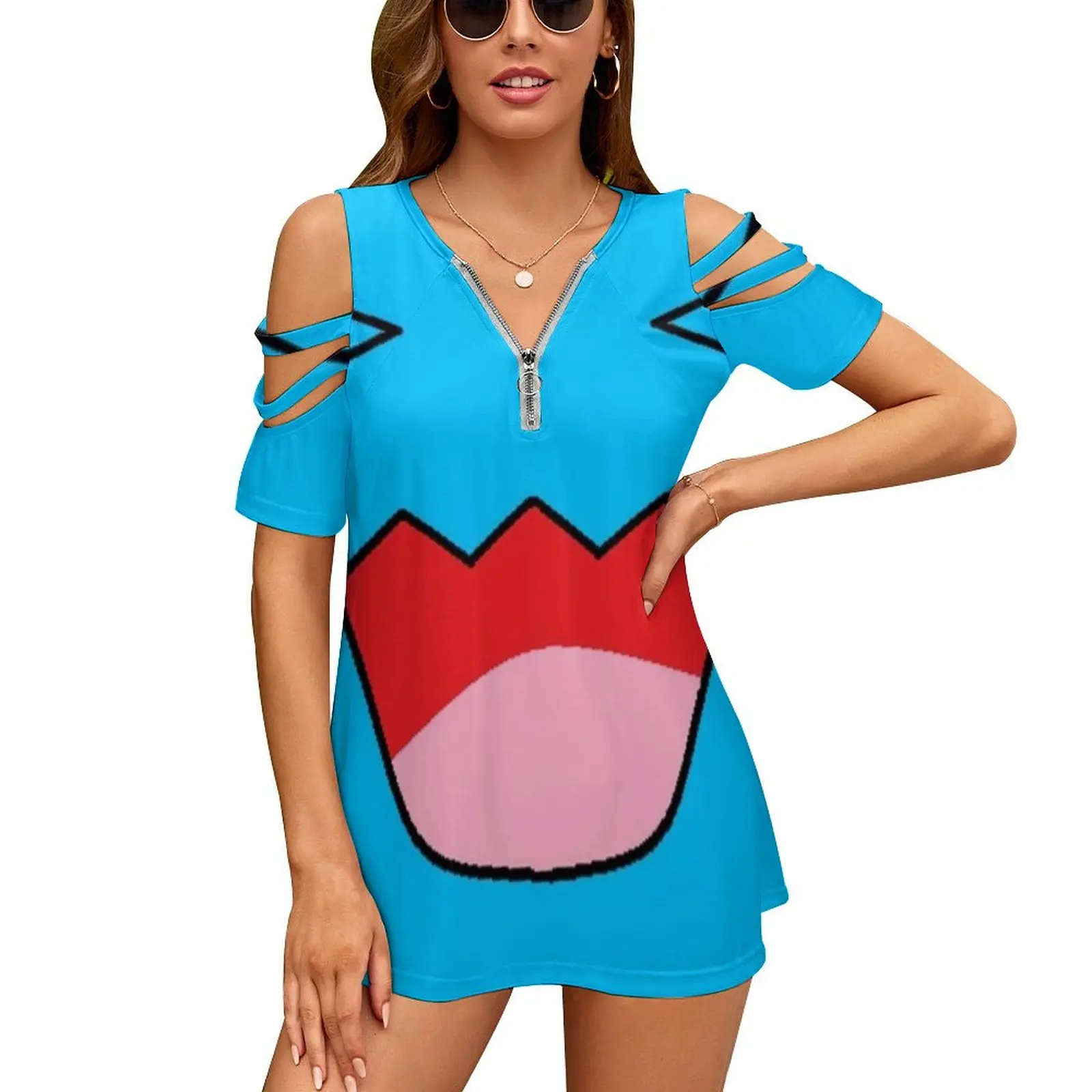 Женские топы с коротким рукавом круглым вырезом и ремешком на плече