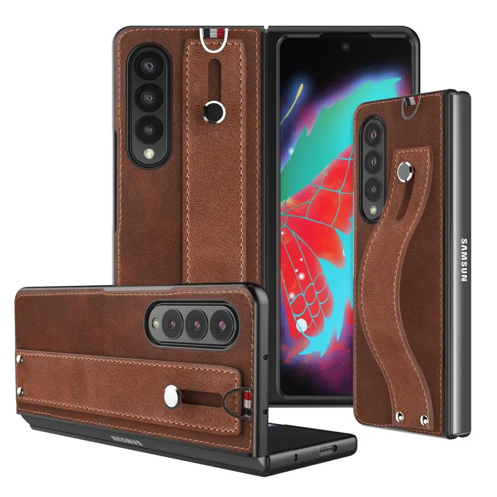 

Case for Samsung Galaxy Z Fold 3 5G Slim Lightweight Genuine Leather Hand Strap Protective Shockproof Cover for Z Fold 3