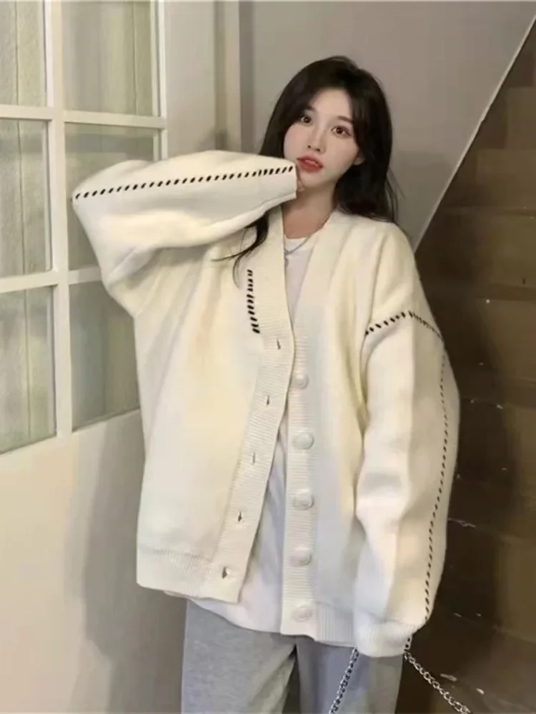 2025 женское винтажное свободное однотонное пальто-кардиган модное эстетичное