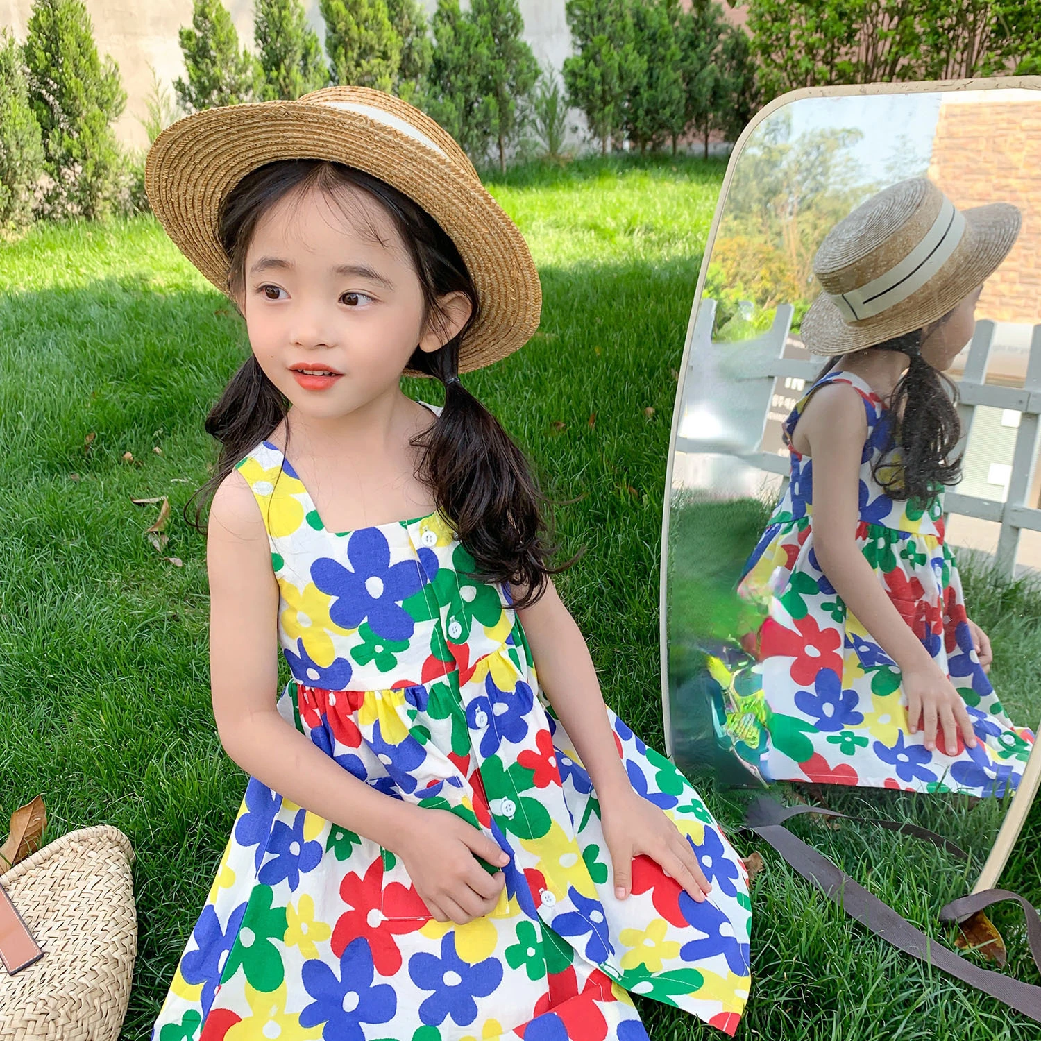 

Sweet Girl Kids Dress Suspender Floral Print Girl Dresses for Children 2023 New Summer Princess Dress Girl Clothing