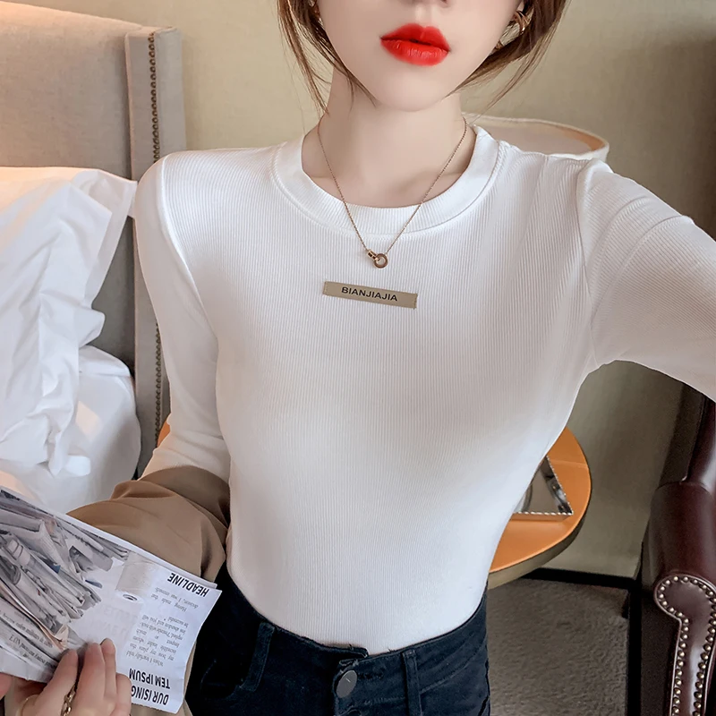 

Long sleeved T-shirt women's spring and autumn 2022 new foreign style fashion slim fitting short top with white bottomed shirt