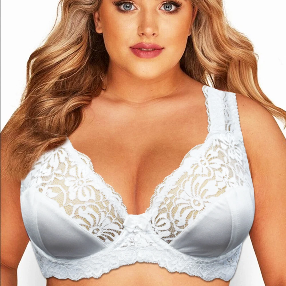 

Women's Minimizer Bra Lace Floral Full Coverage See Through Underwire Unlined Mesh Transparent Plus Size E F G H I Cup