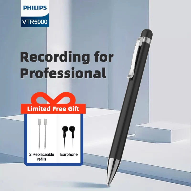 

Philips Voice Recorder Pen Professional Voice Tracer 10meter 360° Recording High Lossless Sound Quality Low Battery Auto Save