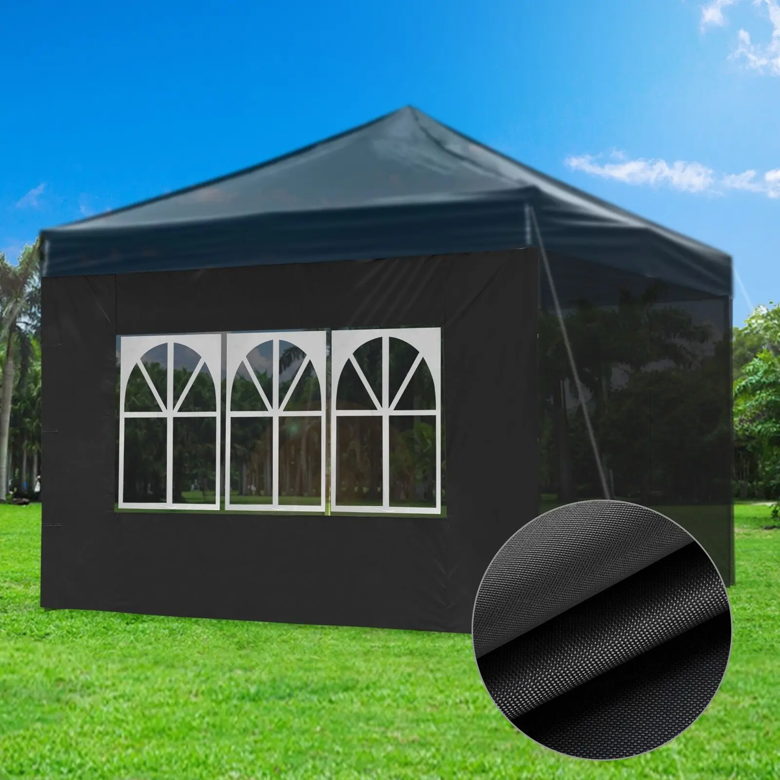 

10x6.6ft Oxford Fabric Canopy Gazebo with Windows/Black