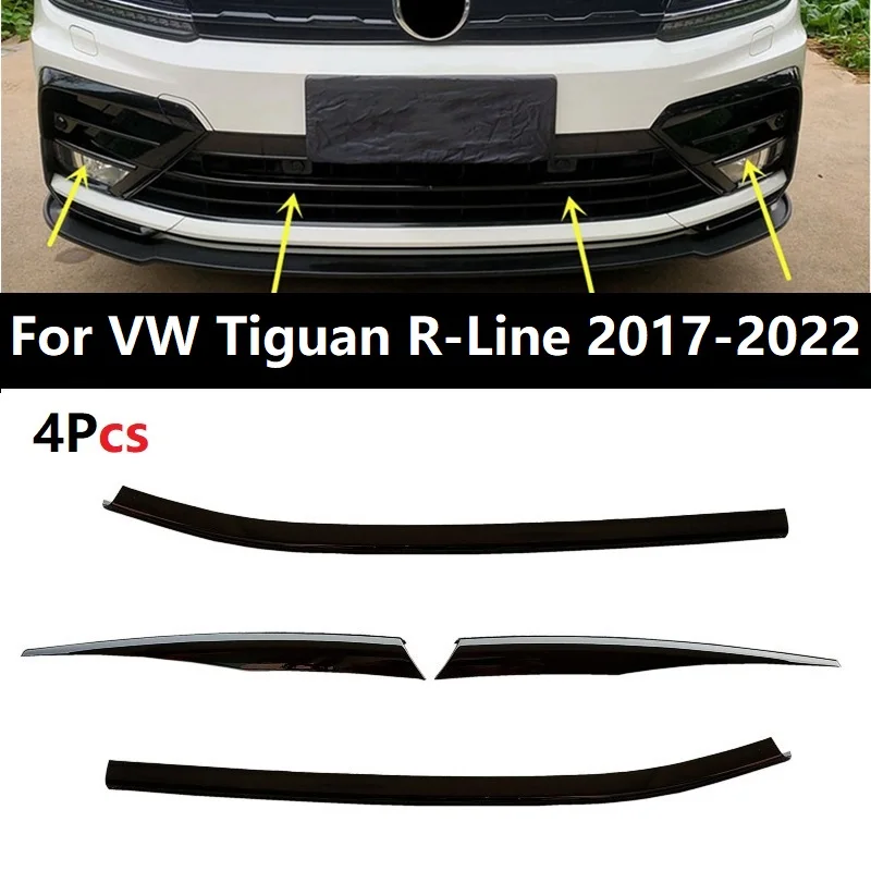 

4 шт., глянцевый черный АБС-пластик для VW Tiguan R-Line 2017-2022, передняя решетка, молдинги, противотуманные фары, накладка, Стайлинг, молдинги