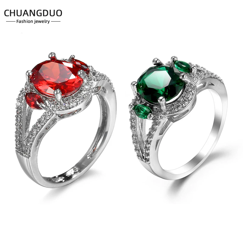 

Two-Color Optional Inlaid Emerald Design Zircon Retro Fashion Elegant Ladies Bridal Engagement Ring High-Quality Coppr Jewelry