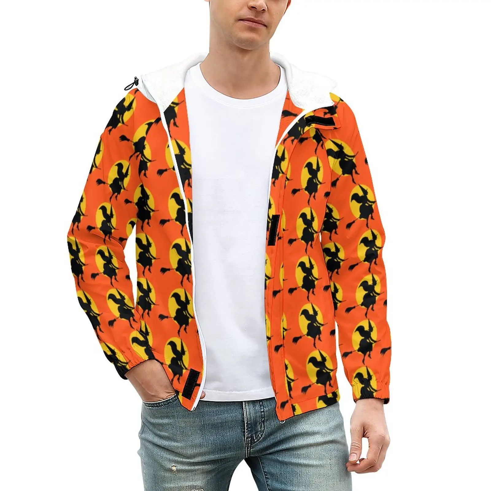 

Повседневные куртки ведьмы на Хэллоуин с капюшоном и принтом «трюк или лакомство»; Плотные ветровки на заказ; Зимняя крутая Классическая ку...