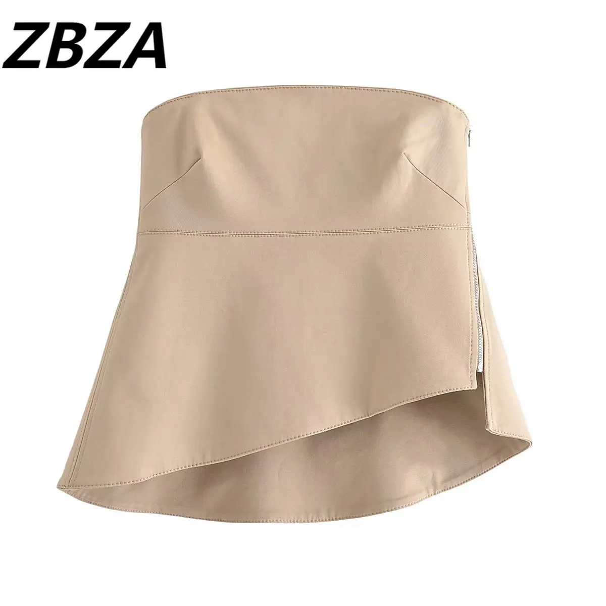

ZBZA Women 2023 New Fashion Summer Asymmetric Hem Corset Close-fitting Tops Vintage Backless Zipper Female Chic Tops
