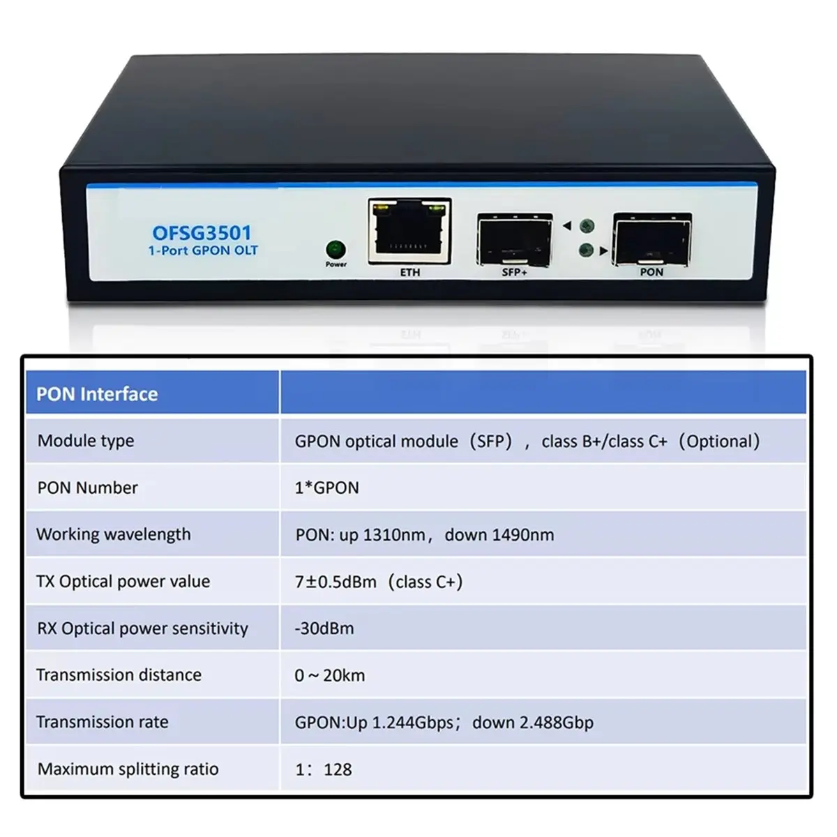Новинка 2026: Мини GPON OLT с 1 портом PON, VLAN, 10G, 1 портом Uplink, 12В 2А DC, поддержка 128 ONU, PoE-питание, 9 дБ (art.: 3920dc17072ed) - 3920dc17072ed