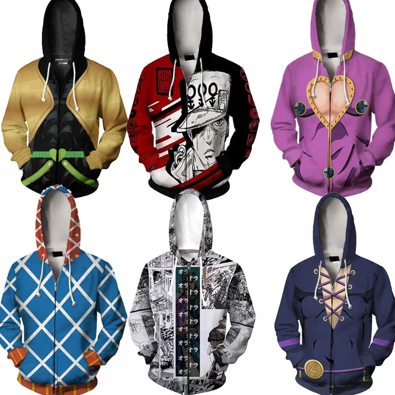 

Anime Jojo Bizarre Adventure Hoodie Sweatshirt Kira Yoshikage GUIDO MISTA Cosplay Costume Jojo Hood Hoodies Casual Zipper Jacket