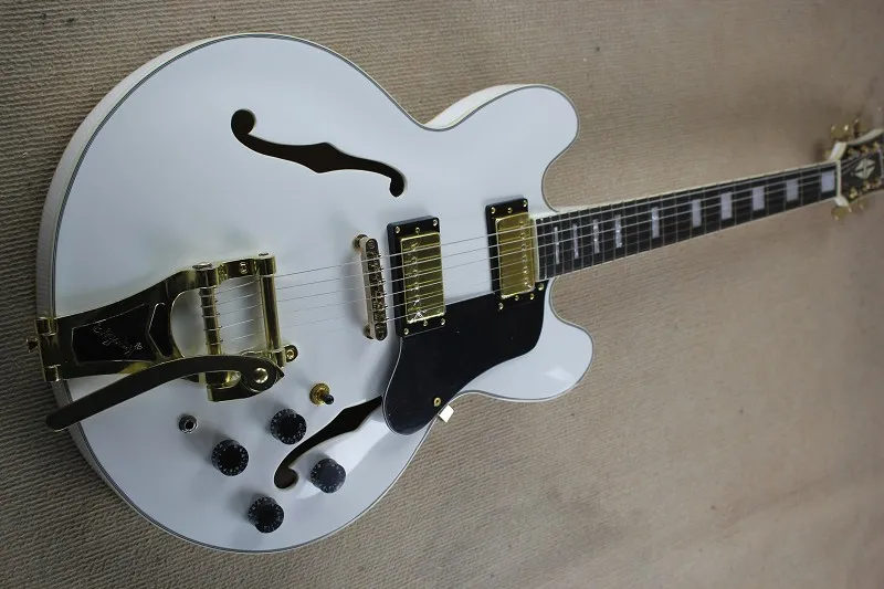 

Белая Кленовая Топ e. S. 33,5 красная полая электрическая гитара с bigsby trill