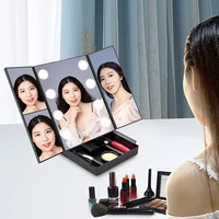 trifold led makeup mirror with storage box vanity lighted mirrors 180 degree rotatable for home bedroom bathroom travel