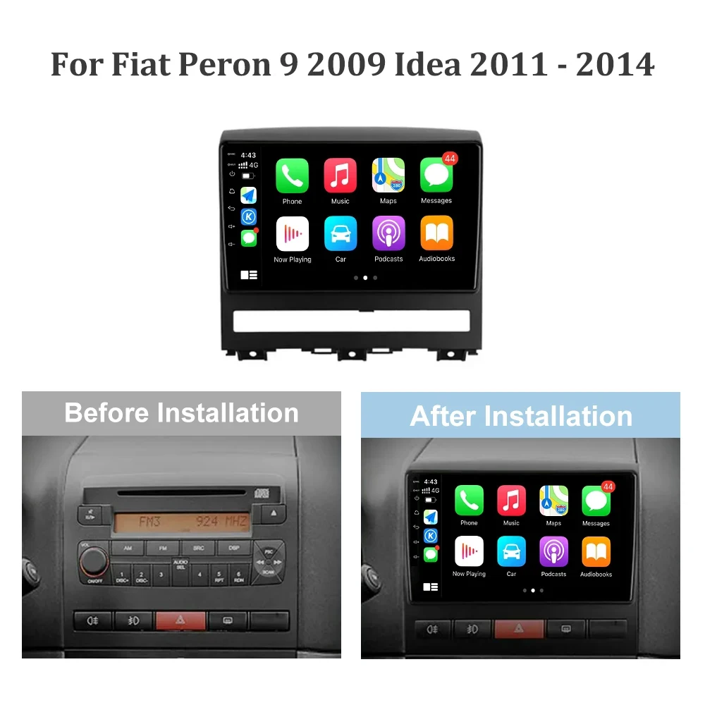 Автомобильный радиоприемник Carplay Android 14 для Fiat Peron 9 2009 Idea 2011-2014 Мультимедийный