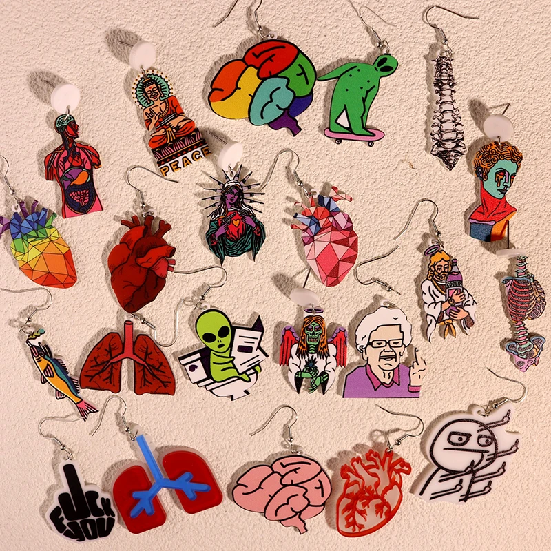 Earrings For Women Girls Hip Hop Cute Exaggeration Special Creativity Jewelry Heart Halloween Horror Skeleton
