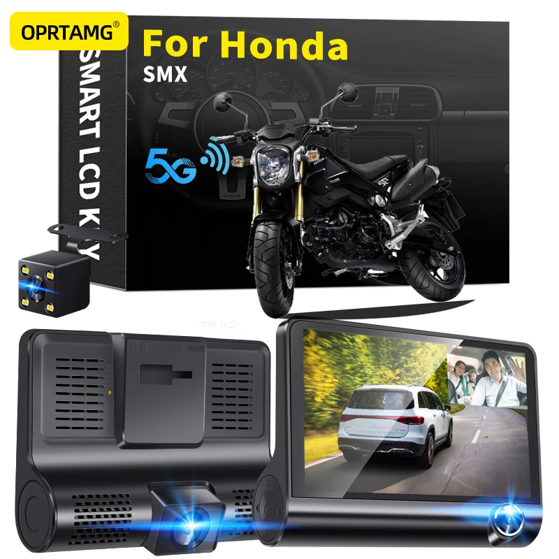 

Видеорегистратор OPRTAMG, 3 камеры, объектив 4,0 дюйма 1080P, видеорегистратор для Honda SMX 1994 1995 1996 1997 1998-2018 2019 2020 2021 2022