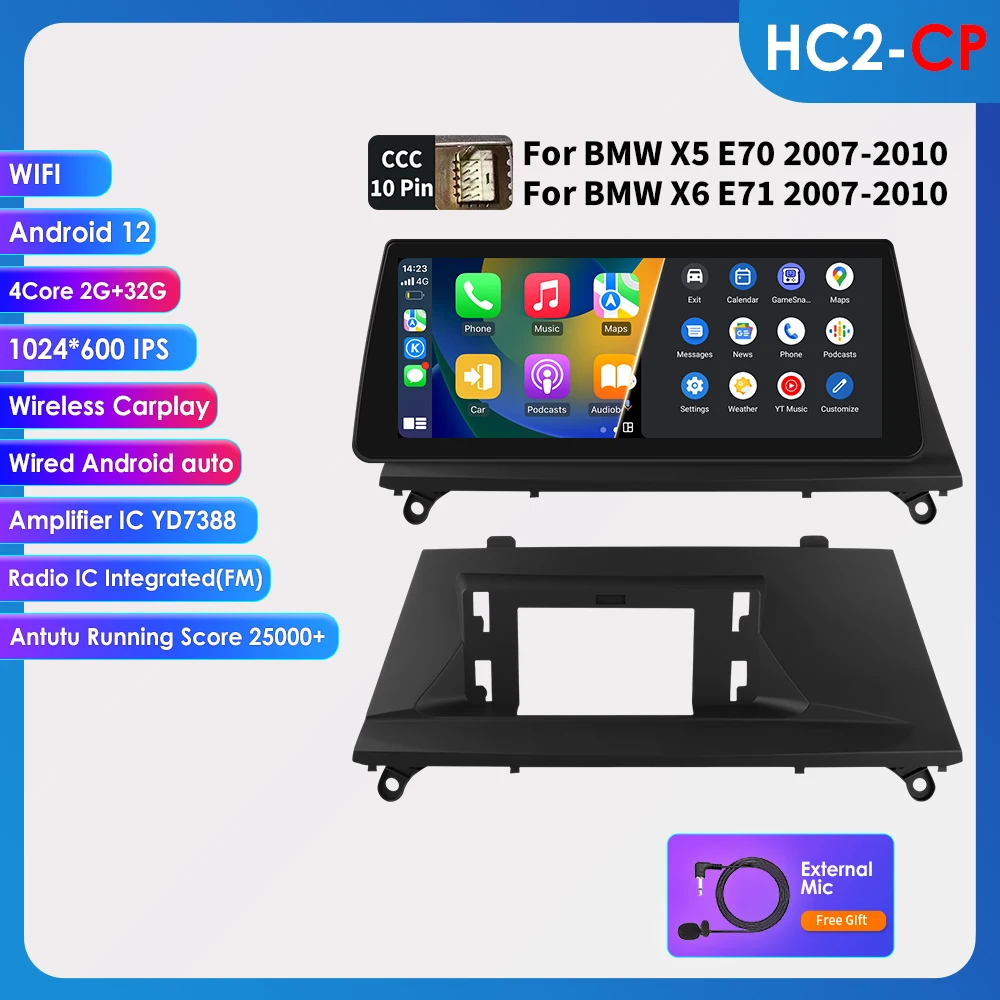 

10,25 "Carplay Android 13 авто автомобильный радиоприемник для BMW X5 E70 X6 E71 CCC CIC автомобильные интеллектуальные системы 2din головное устройство 4G GPS авторадио