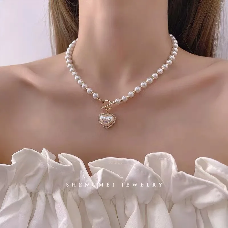 

Summer New Pearl Choker Necklace for Women Party Jewelry Accessories Elegant Heart Pendant Clavicle Chain Collar Necklaces