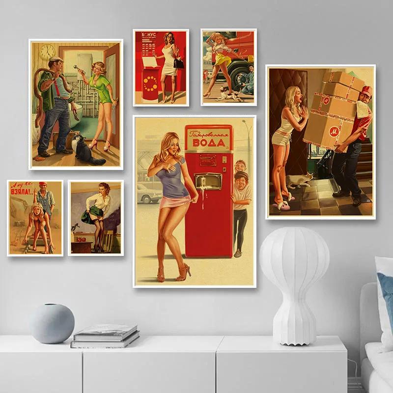 Винтажный холщовый постер HD в скандинавском стиле amcq resimleri, Вторая мировая война, девушка в форме пин-Апа, Декоративная Гостиная, спальня, бар, Декор