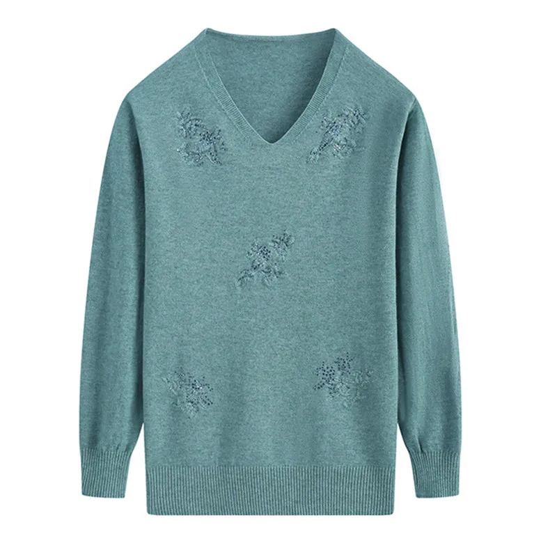 Fdfklak Spring Autumn Middle-Aged Mother's Knit Sweater Hook Flower V-Neck Thin Grandma Cardigan Sweaters For Women XL-4XL