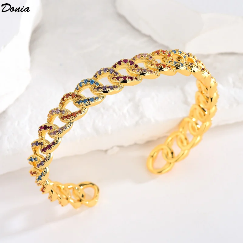 

Donia Jewelry European and American fashion geometric luxury AAA zircon chain C-shaped gold bracelet simple atmospheric earrings