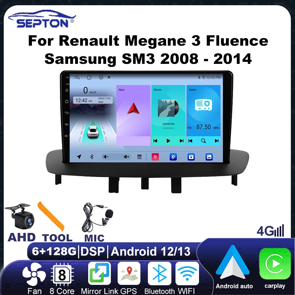 Автомобильное радио SEPTON Android Carplay для Renault Megane 3 Fluence Samsung SM3 2008-2014 авторадио