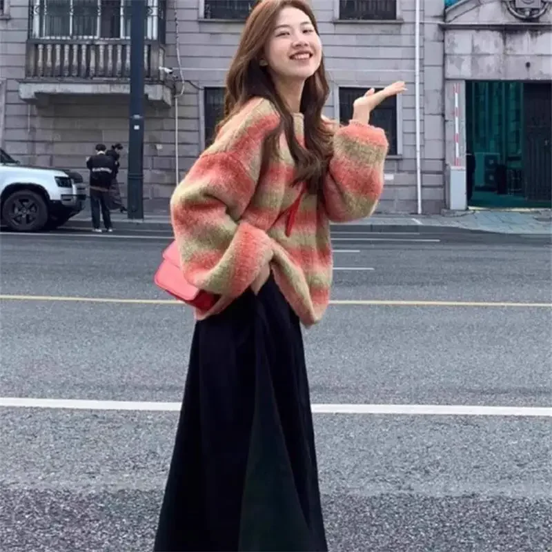 Миниатюрный вязаный топ женский возрастной модный свитер свободного покроя в