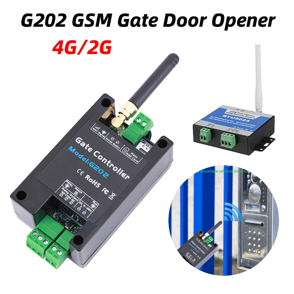 

G202 GSM Gate Door Opener 4G 2G Single Relay Switch Mobile Phone Electric Gate Remote Controller Free Call 850/900/1800/1900MHz