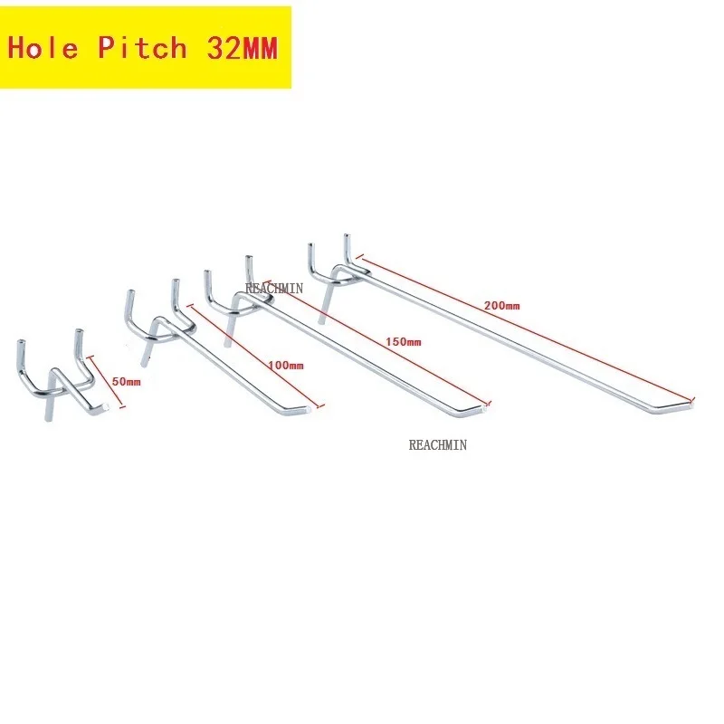 

50pcs Length 50/100/150/200MMMetal Chrome-Plated Pegboard Hooks Shelf Hanger 32mm Hole Pitch Display Hooks Supermarket Hooks