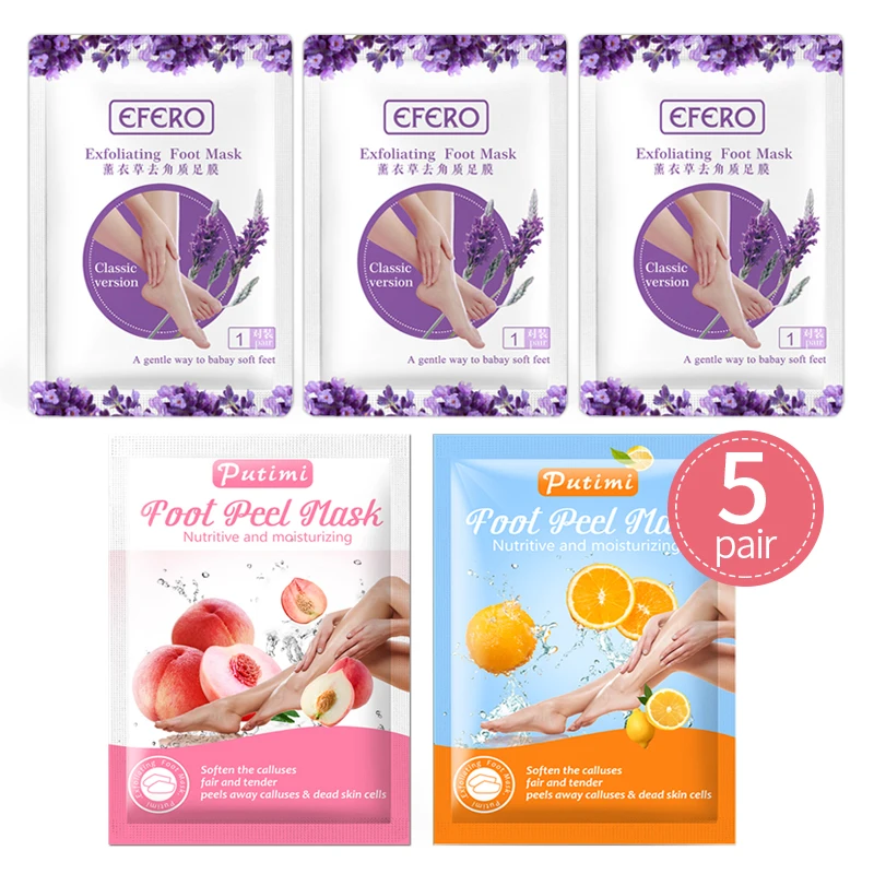 

5pack Hydrating Foot Masks Moisturizing for Cracked Foot And Dry Heel SPA Feet Mask Firming And Brighten Skin Socks for Pedicure