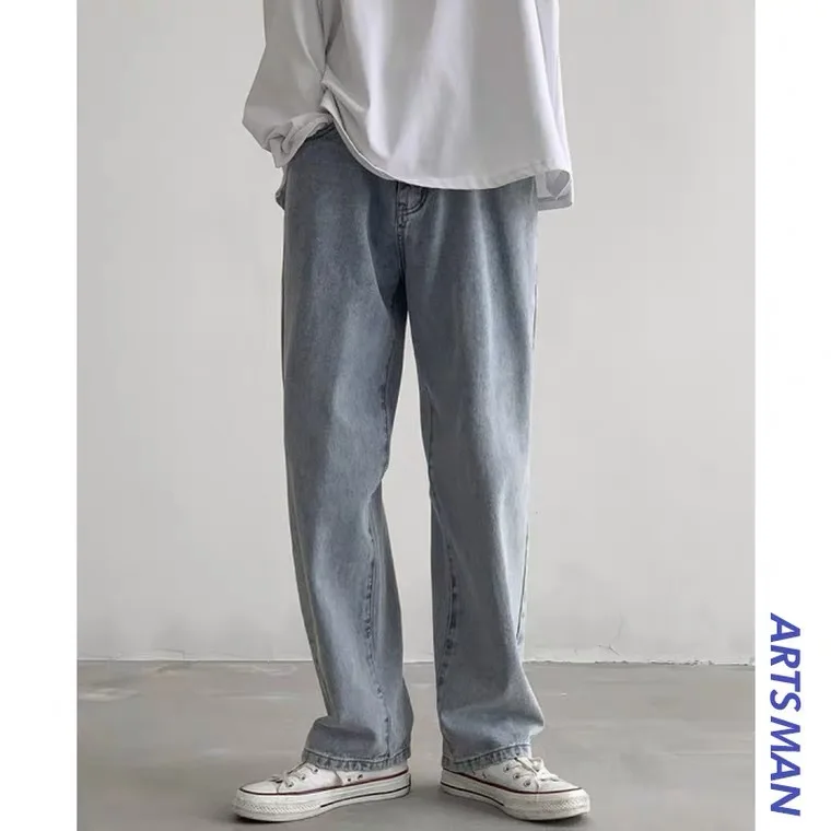 

Весенне-летние тонкие джинсы мужские прямые брюки японские студенческие универсальные популярные брюки на девять ног в Корейском стиле