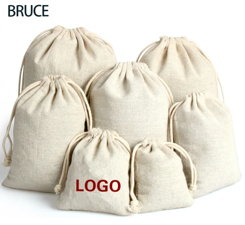 

20PCS Cotton Linen Gift Bag Custom Jewelry Packaging Drawstring Pouch Makeup Wedding Party Candy Storage Bag Sachet Print Logo