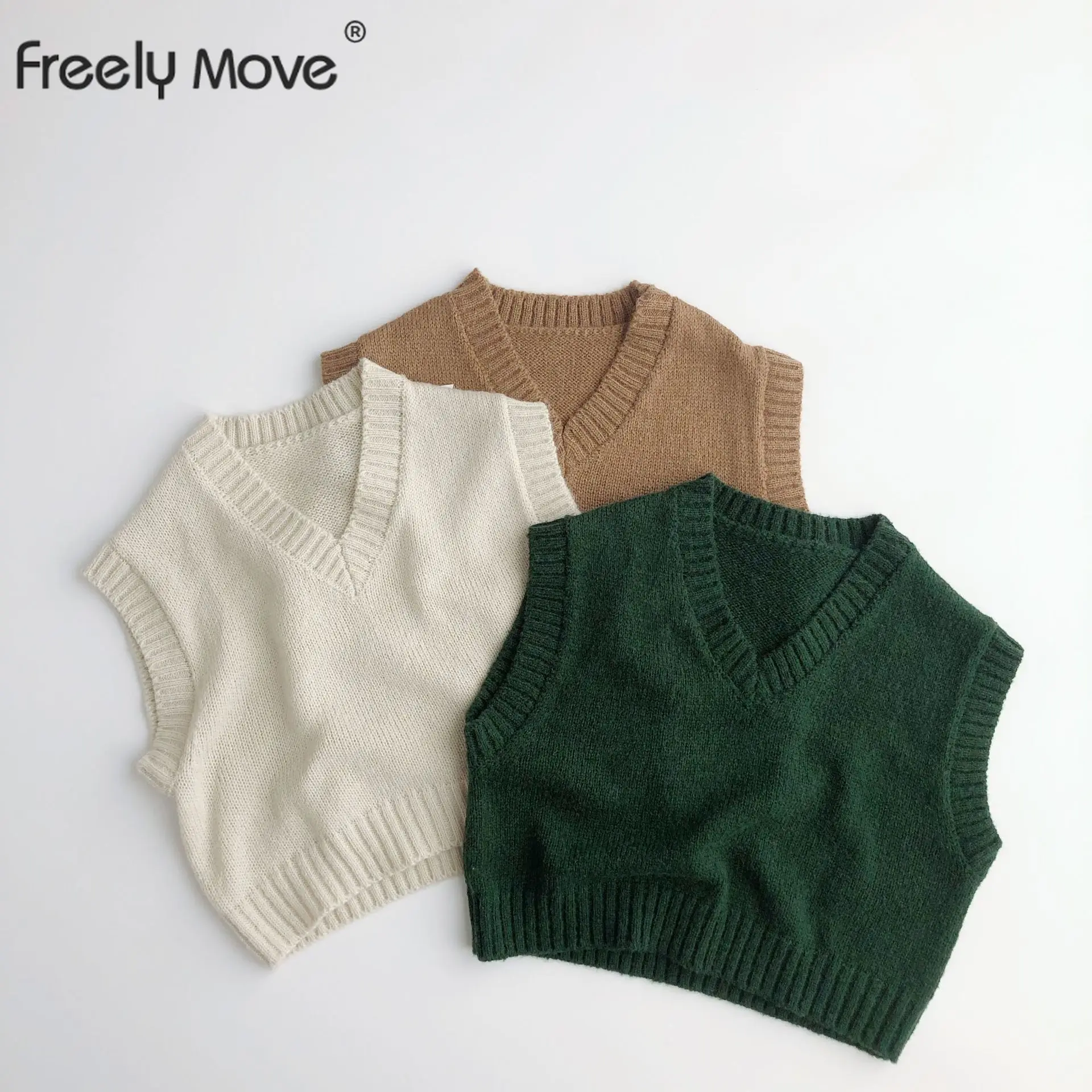 

Freely Move 2022 Spring New Girls Knit Cardigan Vest Fashion Children Girls Flower Knitted Vest Jacket Kids Baby V-neck Sweater