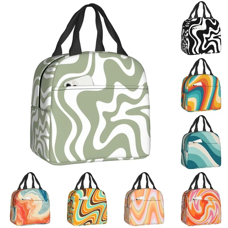 

Жидкая Изолированная зеленая сумка для обеда с абстрактным узором в виде шалфея, геометрический художественный холодильник, термо-бокс для женщин и детей, пищевые пакеты