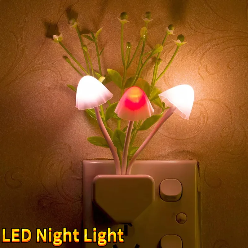 

Светодиодный Ночной светильник, светодиодный ночсветильник с питанием от грибов, с вилкой для ЕС и США, настенная лампа для спальни, с датчи...