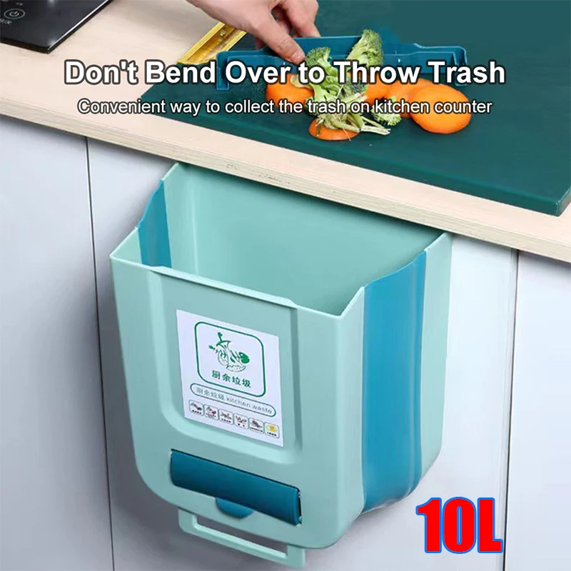 

New 10L Kitchen Wall Mounted Folding Trash Can Home Cabinet Hanging Storage Trash Can Classified Hanging Trash Can Kitchen Tools