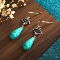 2022 new thai silver turquoise earrings chinese style literary vintage court cheongsam hanfu sector earrings for women jewelry