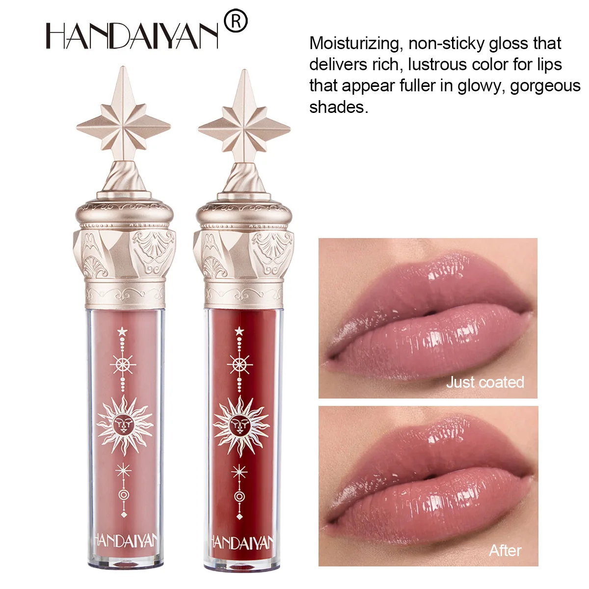 

Handaiyan Moisturizing Lip Gloss Long Lasting Glitter Lipgloss Lip Tint Waterproof Red Liquid Lipstick Nude Labial Women Makeup