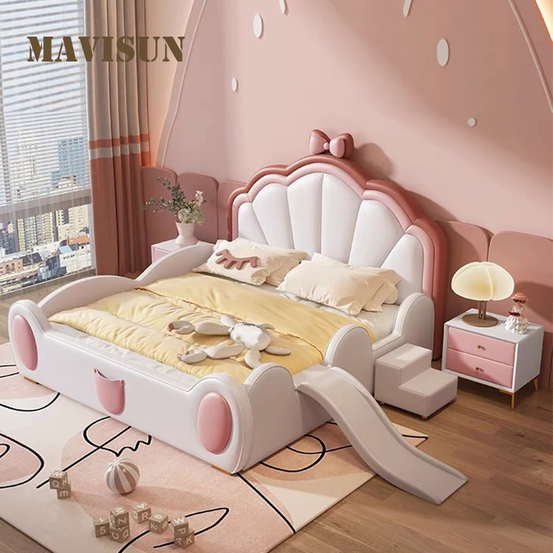 Розовая детская кровать принцессы цельная деревянная с фотостудией мебель для